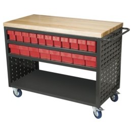 Akro-Mils® Louvered Cart, Large, Charcoal, 49" L x 24" W x 37-1/2" H, 38 Red Bins - 1389680
