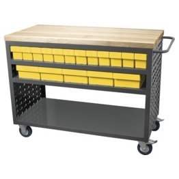 Akro-Mils® Louvered Cart, Large, Charcoal, 49" L x 24" W x 37-1/2" H, 32 Yellow Bins - 1389686
