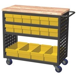 Akro-Mils® Louvered Cart, Small, Charcoal, 37" L x 18" W x 36" H, 16 Yellow Bins - 1389670
