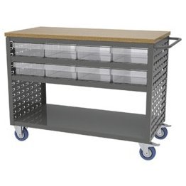 Akro-Mils® Louvered Cart, Large, Charcoal, 49" L x 24" W x 37-1/2" H, 16 Clear Bins - 1389688