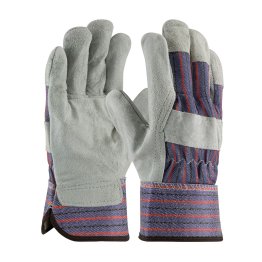 PIP Industry Grade Split Cowhide Leather Palm Glove with Fabric Back - Rubberized Safety Cuff - 1655434
