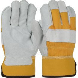 PIP Superior Grade Split Cowhide Leather Palm Glove with Fabric Back - Rubberized Safety Cuff - 1655420