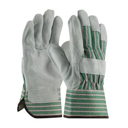 PIP Regular Grade Split Cowhide Leather Palm Glove with Fabric Back - Rubberized Safety Cuff - 1655425