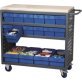 Louvered Cart, Small, Charcoal, 37" L x 18" W x 36" H, 16 Blue Bins
