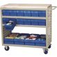 Louvered Cart, Small, Putty, 37" L x 18" W x 36" H, 16 Blue Bins