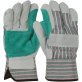 Regular Grade Split Cowhide Leather Double Palm Glove with Fabric Back - Rubberized Safety Cuff